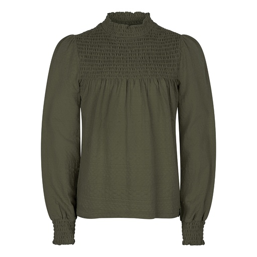 [Indian Blue Jeans ibgw23-3004] (girls Organic Long Sleeve Smocked Dark green) 037805